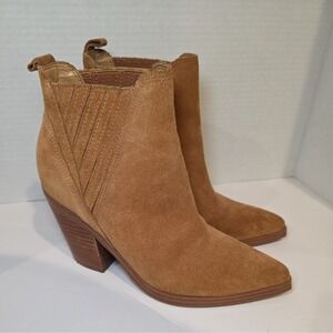 Marc Fisher Bootie Womens 6M Tan Suede Leather Almond Toe Alva Boots Brown NWOT